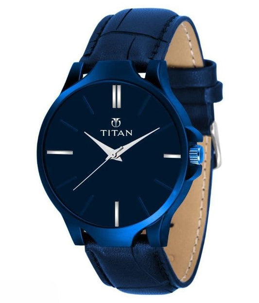 Titan Classique Slimline Watch with Blue Dial & Blue Leather Strap